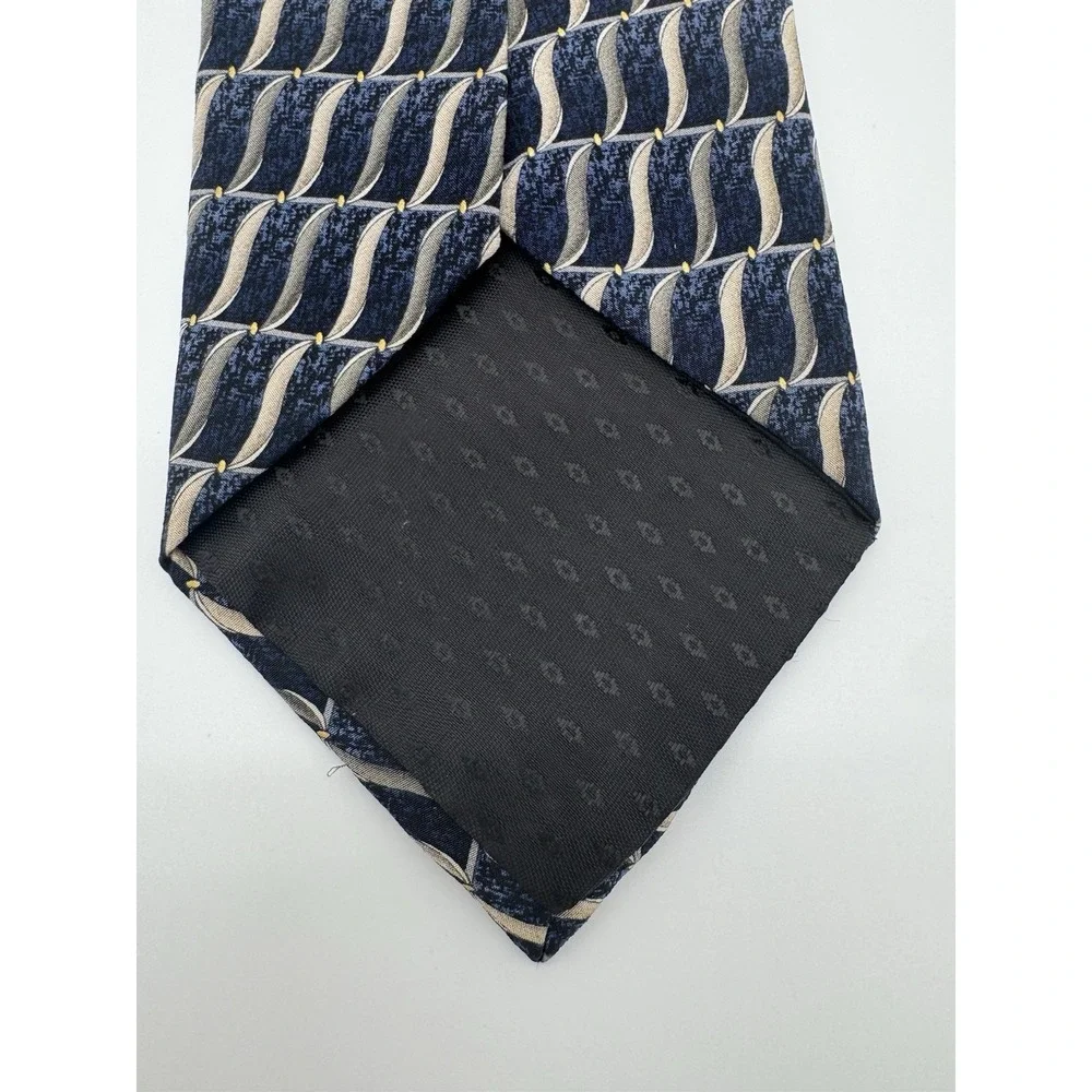 Umberto Bossi Silk Tie Blue Geometric Italy Roma Milano Classic Necktie